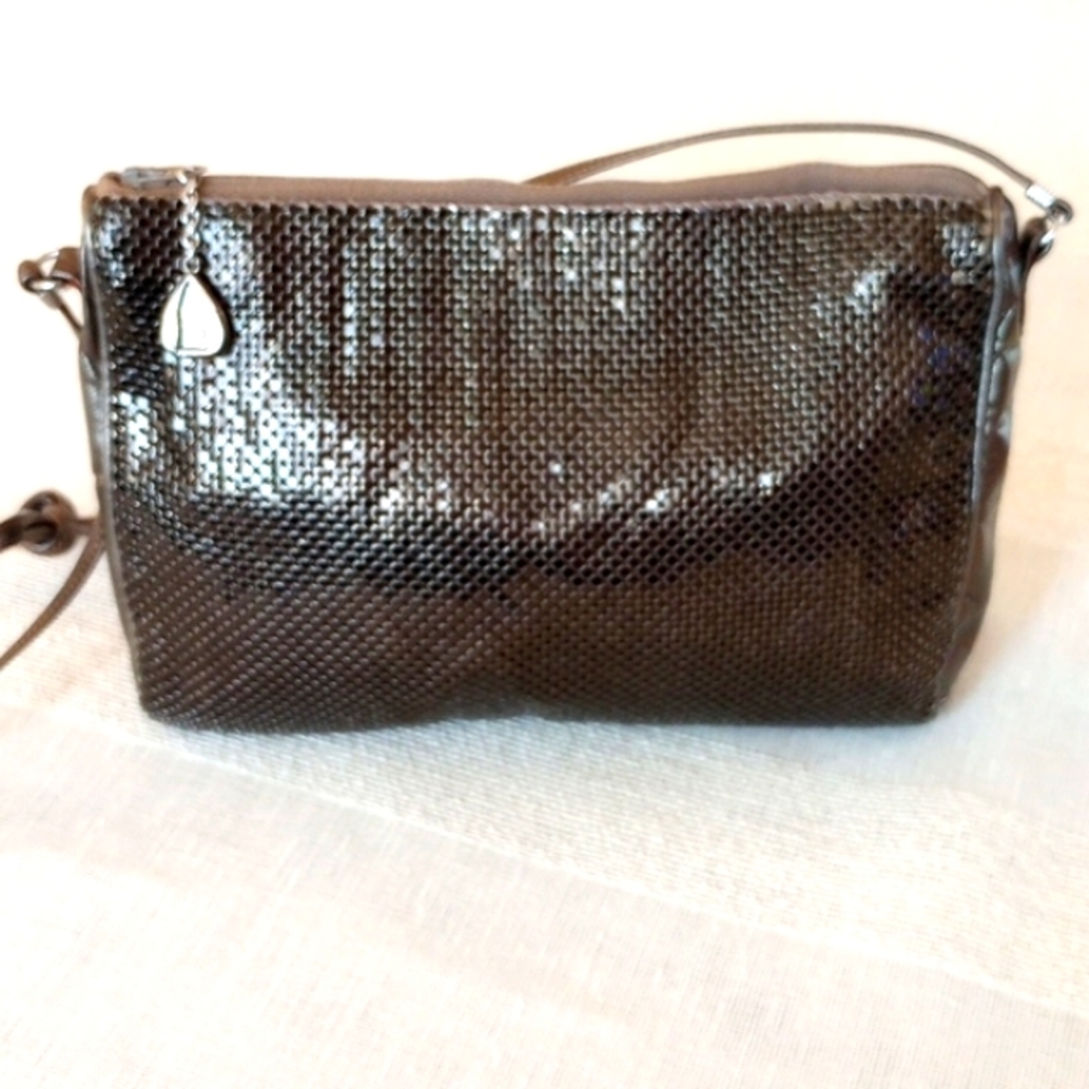 Vintage Whiting & Davis Bronze Mesh and Leather Crossbody/Shoulder Bag